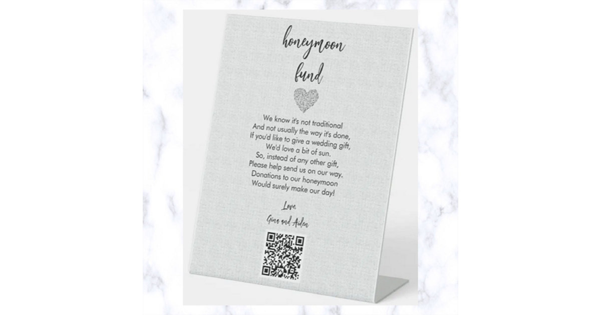 Editable Honeymoon Fund QR Code Pedestal Sign | Zazzle