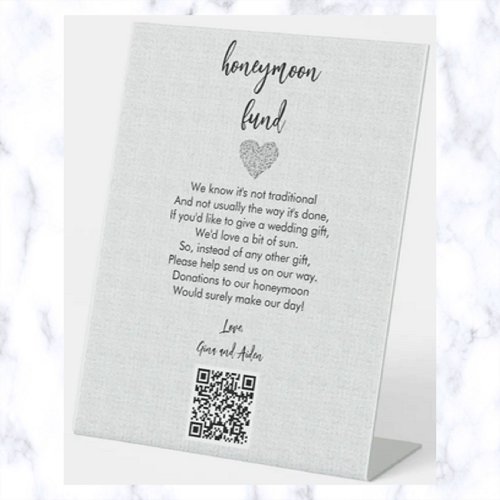 Editable Honeymoon Fund QR Code Pedestal Sign