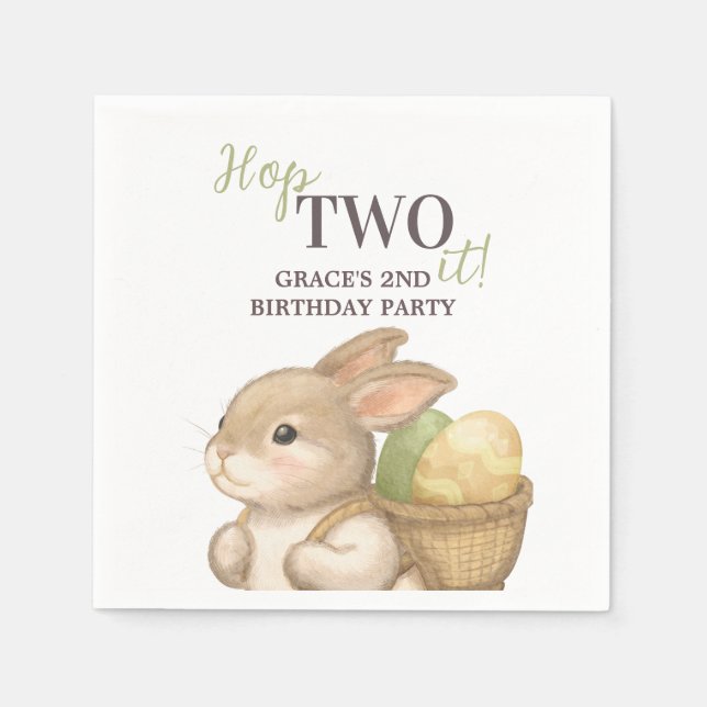 Editable Hop Two It Easter 2nd Birthday Bunny Napkins (Front)