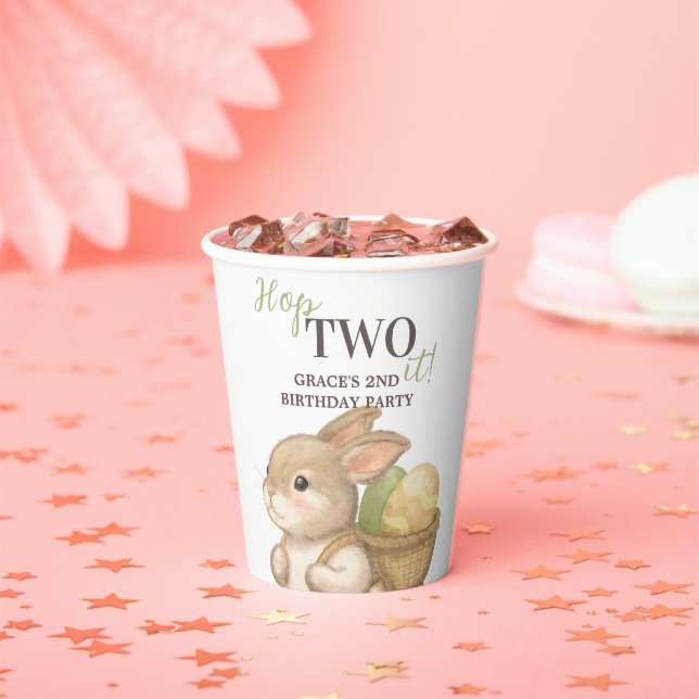 Editable Hop Two It Easter 2nd Birthday Bunny Paper Cups (Insitu)