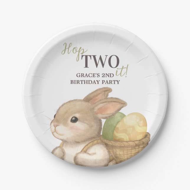 Editable Hop Two It Easter 2nd Birthday Bunny Paper Plates (Front)