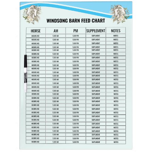 Editable Horse Barn Feed Chart Equine Care Chart D Dry Erase Board