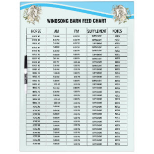 Editable Horse Barn Feed Chart Equine Care Chart Dry Erase Board