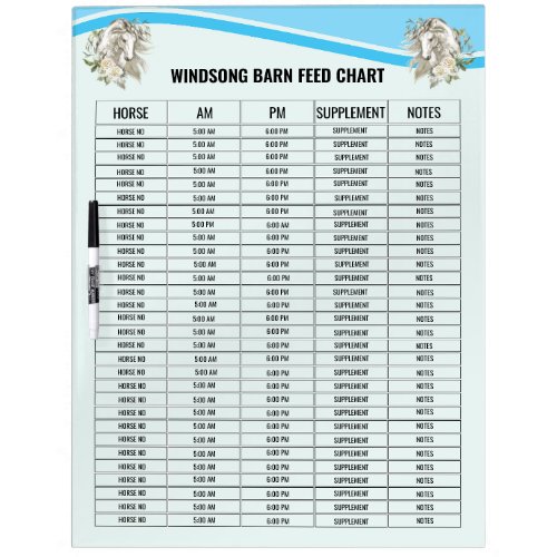 Editable Horse Barn Feed Chart Equine Care Chart Dry Erase Board