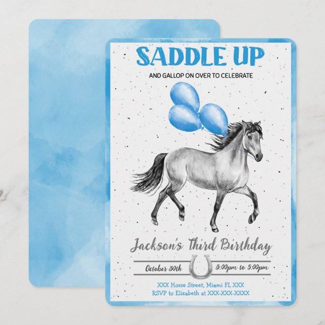 Editable Horse Birthday Invitation (Front/Back)