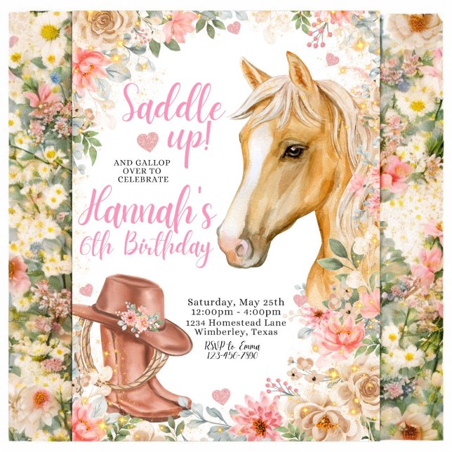 EDITABLE Horse Birthday Invitation, Cowgirl Invite (Creator Uploaded)