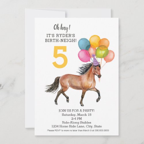 Editable Horse birthday invitation  Rainbow