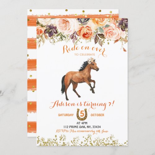Editable Horse Cowgirl Birthday Invitation
