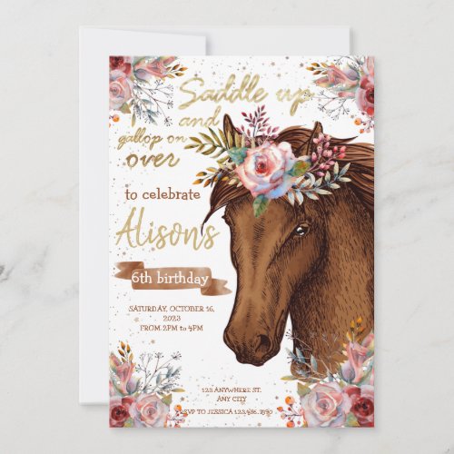 Editable Horse Cowgirl birthday party Invitation