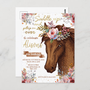 Editable Horse Cowgirl birthday party Postcard