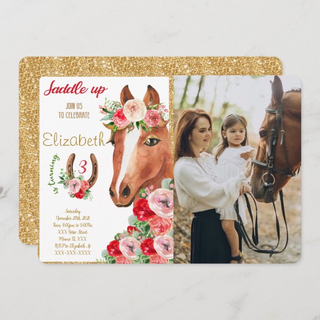 Editable Horse Photo Invitation (Front/Back)