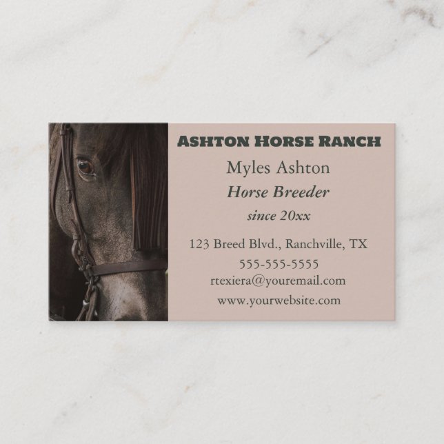 Editable Horse Ranch Horse Breeder Business Card (Front)