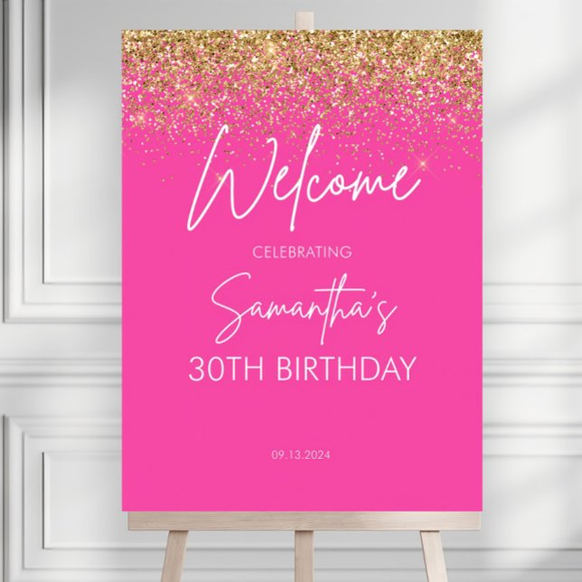 Editable Hot Pink Birthday Welcome Sign Ladies Din (Creator Uploaded)