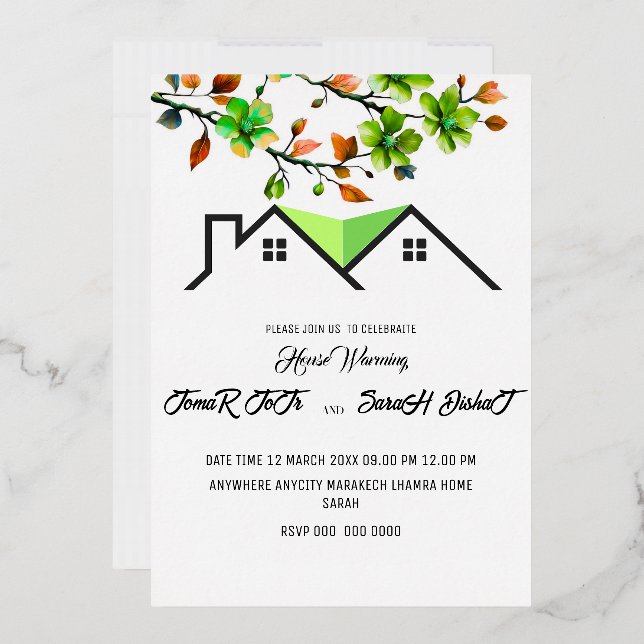 Editable House Warming Invitation, House Warming P Foil Invitation (Envelope)
