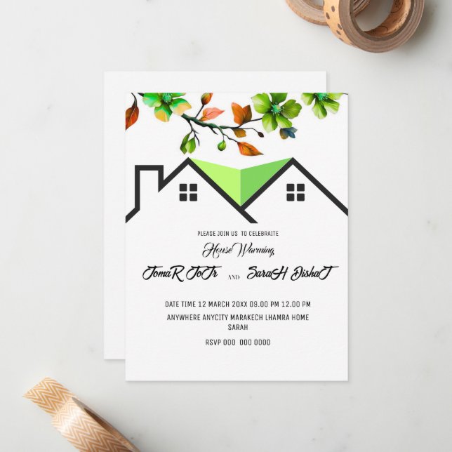 Editable House Warming Invitation, House Warming P Note Card (Front/Back In Situ)
