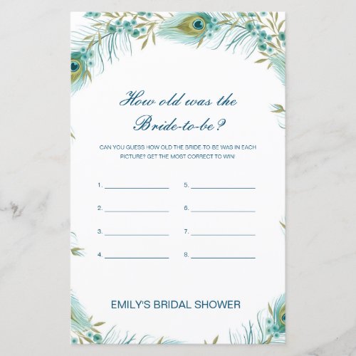 Editable How old was Bride Bridal Shower Game