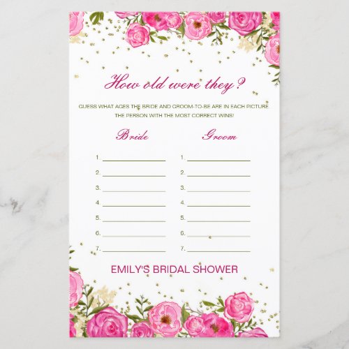 Editable How old were they Bridal Shower Game