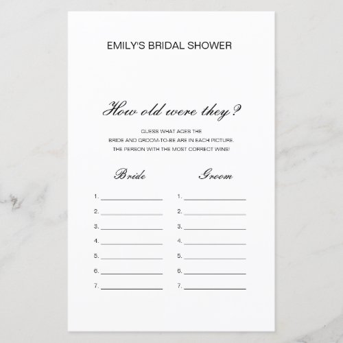 Editable How old were they Bridal Shower Game