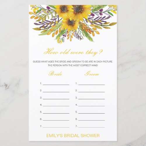 Editable How old were they Bridal Shower Game