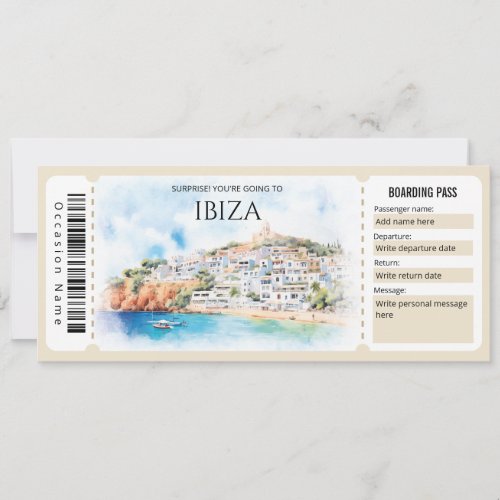 Editable Ibiza Plane Boarding Pass Ticket Invitation