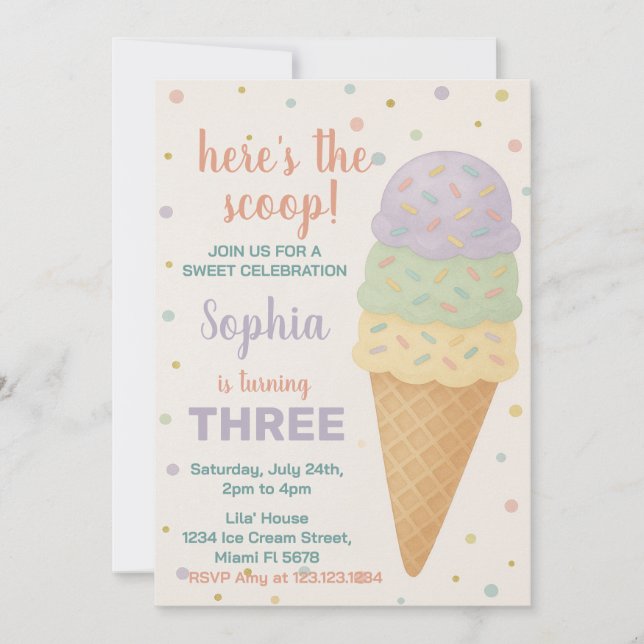 Editable Ice Cream Birthday Invitation (Front)