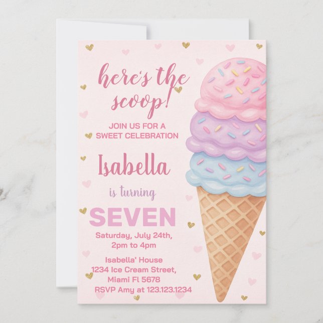 Editable Ice Cream Birthday Invitation (Front)