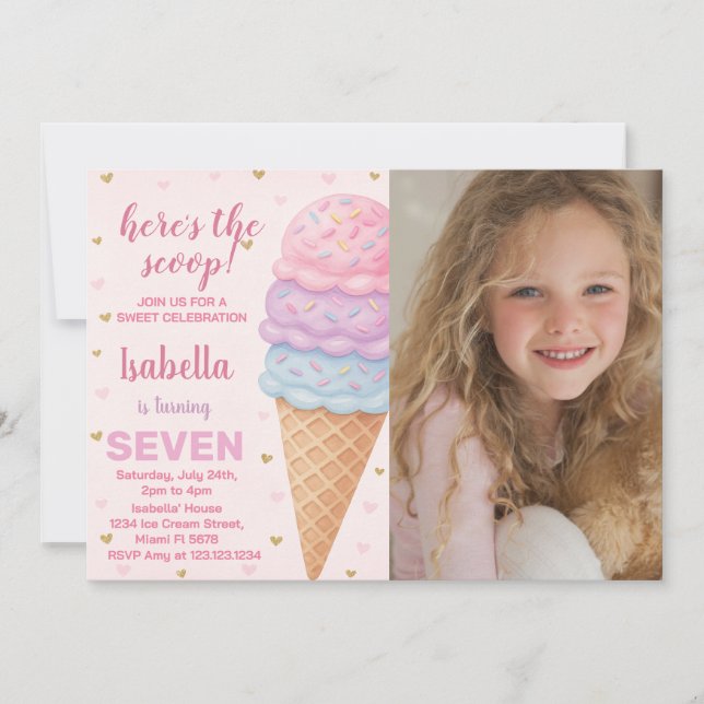 Editable Ice Cream Birthday Invitation (Front)