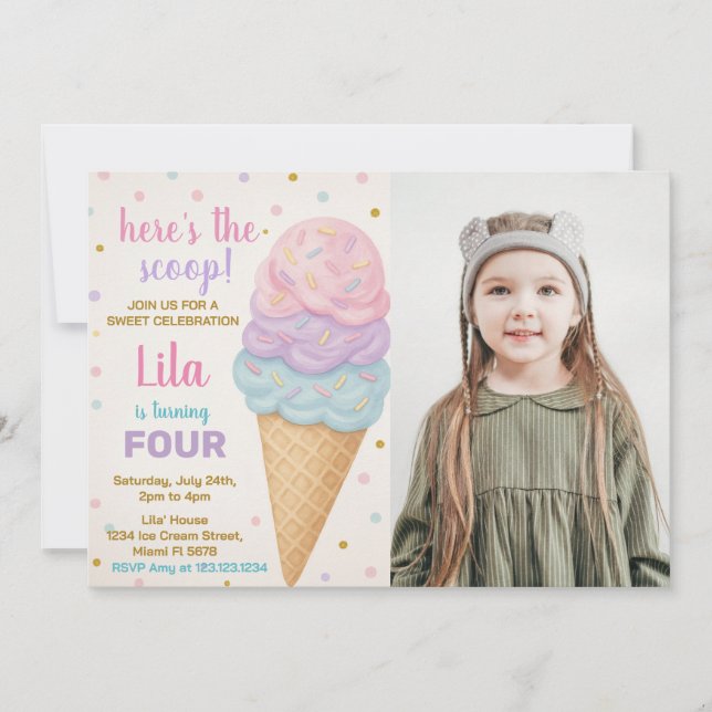 Editable Ice Cream Birthday Invitation (Front)