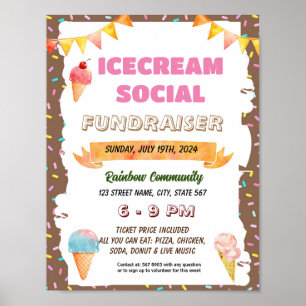 Editable ice cream social meeting teacher flyer poster