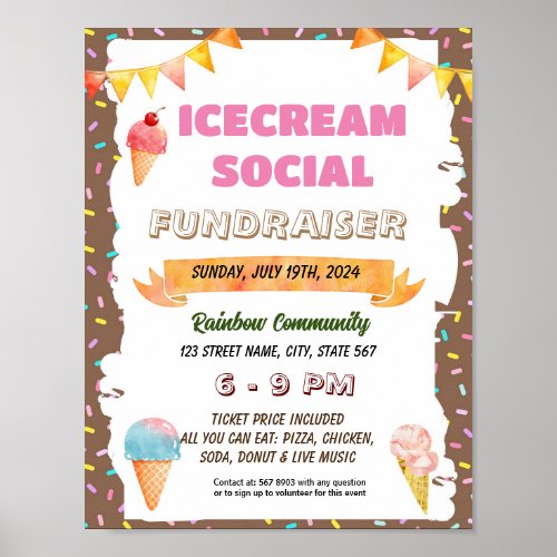 Editable ice cream social meeting teacher flyer  poster