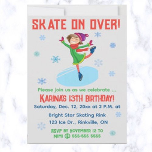 Editable Ice Skating Birthday Party Invitation