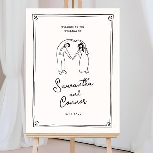 Editable Illustrated Wedding Welcome Sign Cute cou