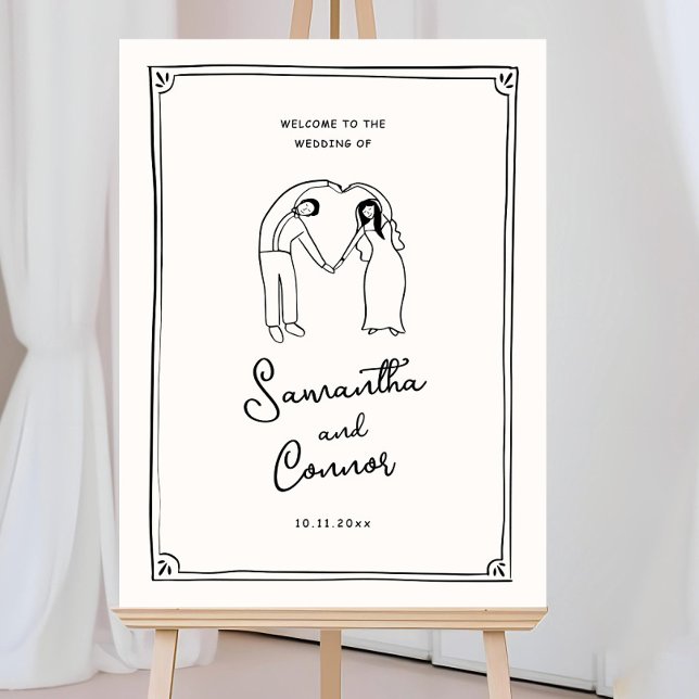 Editable Illustrated Wedding Welcome Sign Cute cou (Creator Uploaded)