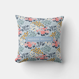 Editable inscription Color Flowers Throw Pillow