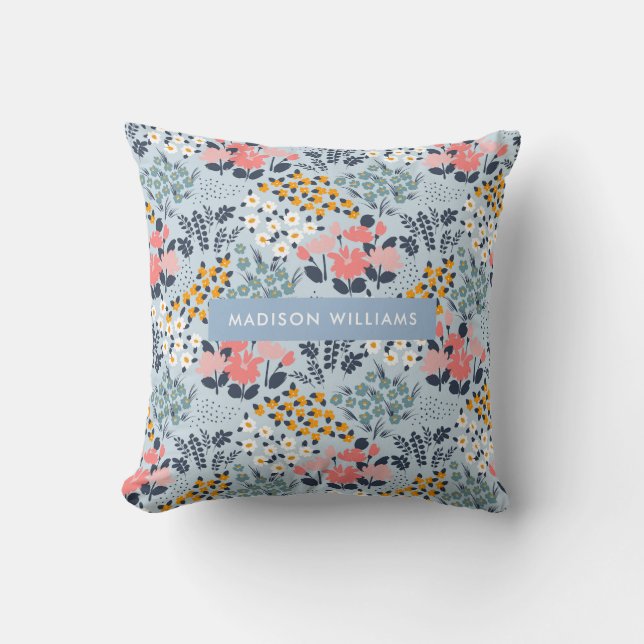Editable inscription Color Flowers Throw Pillow (Front)