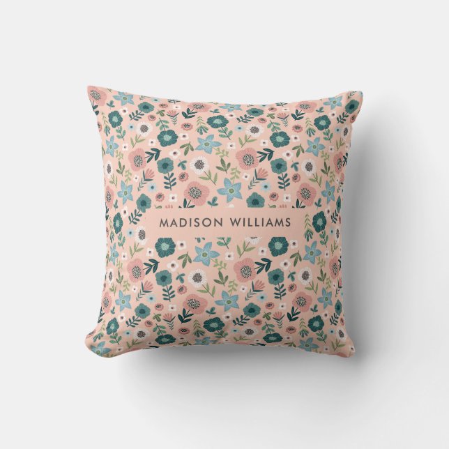 Editable inscription Color Flowers Throw Pillow (Front)
