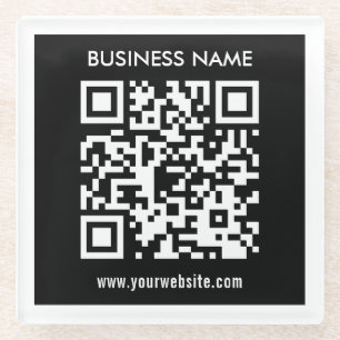 Editable (instantly generated) QR code Black Glass Coaster