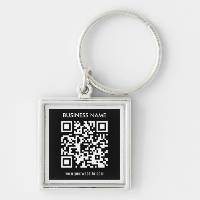 Editable (instantly generated) QR code | Black Keychain (Front)