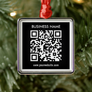 Editable (instantly generated) QR code   Black Metal Ornament