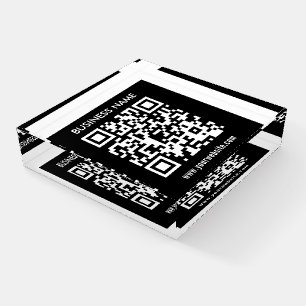 Editable (instantly generated) QR code Black Paperweight