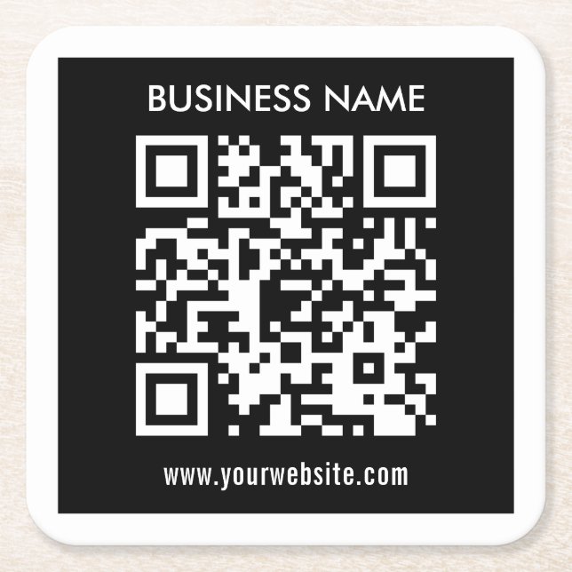 Editable (instantly generated) QR code | Black Square Paper Coaster (Front)