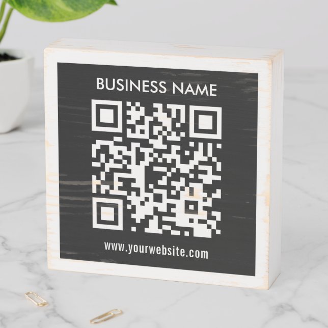Editable (instantly generated) QR code | Black Wooden Box Sign (In Situ Horizontal)