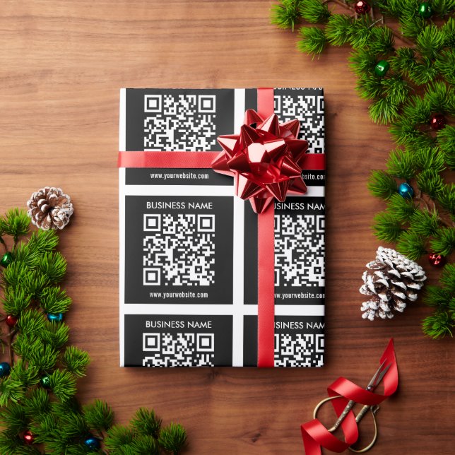 Editable (instantly generated) QR code | Black Wrapping Paper (Holiday Gift)