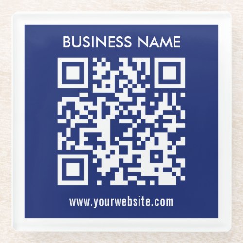 Editable instantly generated QR code  Navy Blue Glass Coaster