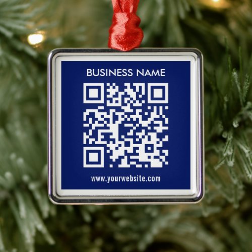 Editable instantly generated QR code  Navy Blue Metal Ornament