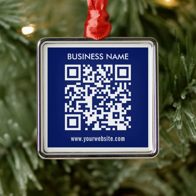 Editable (instantly generated) QR code | Navy Blue Metal Ornament (Tree)