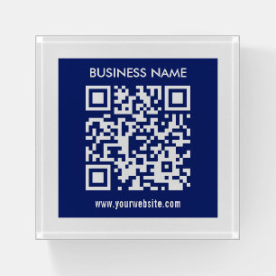 Editable (instantly generated) QR code   Navy Blue Paperweight