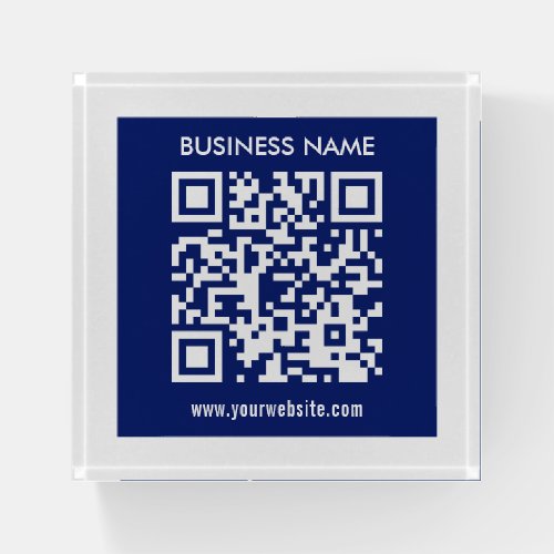 Editable instantly generated QR code  Navy Blue Paperweight