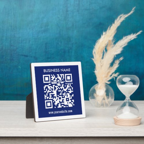 Editable instantly generated QR code  Navy Blue Plaque