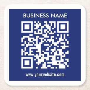 Editable (instantly generated) QR code Navy Blue Square Paper Coaster